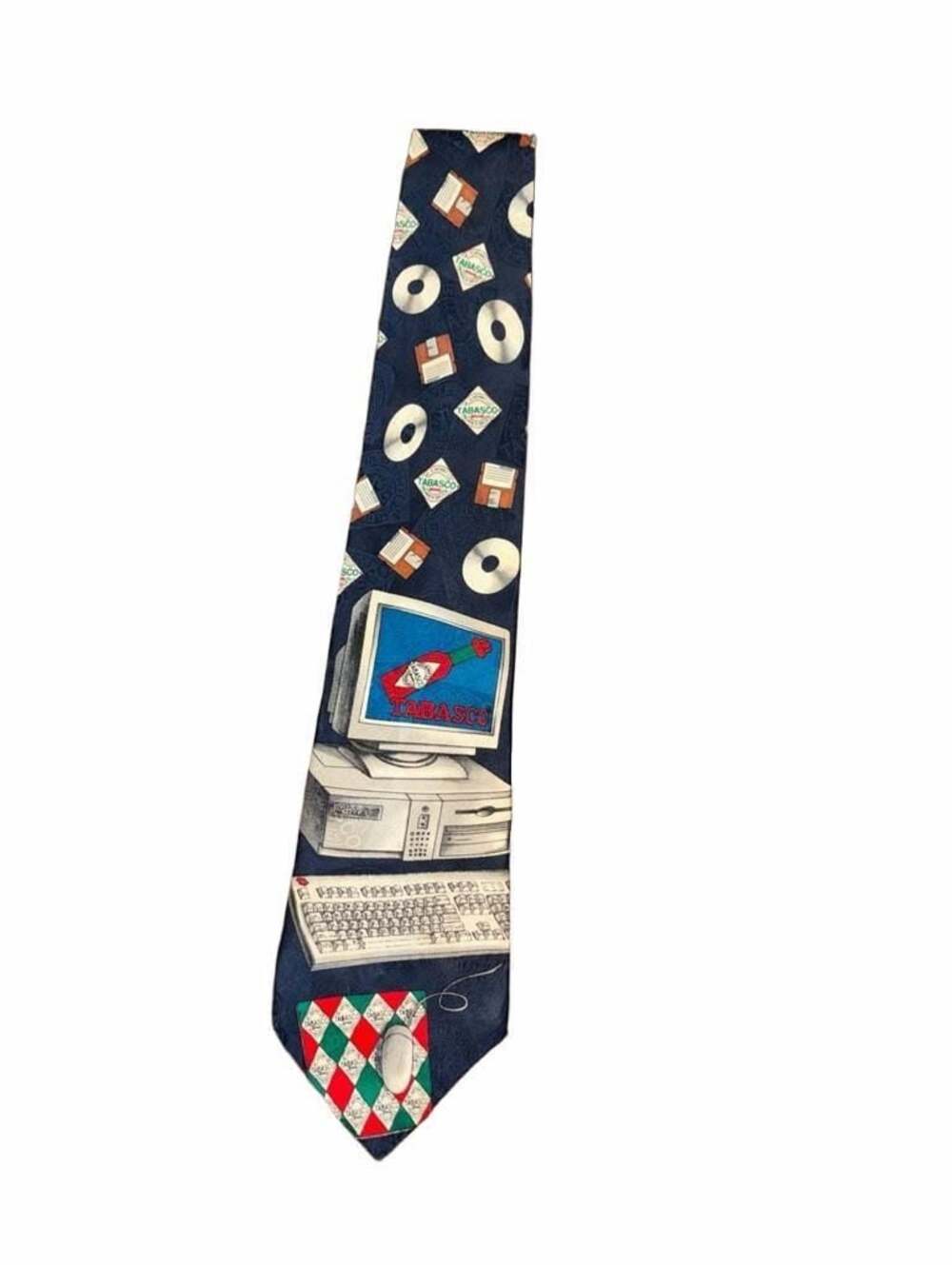 Vintage Tabasco Hot Sauce Computer Floppy Disk Keyboard Silk Necktie